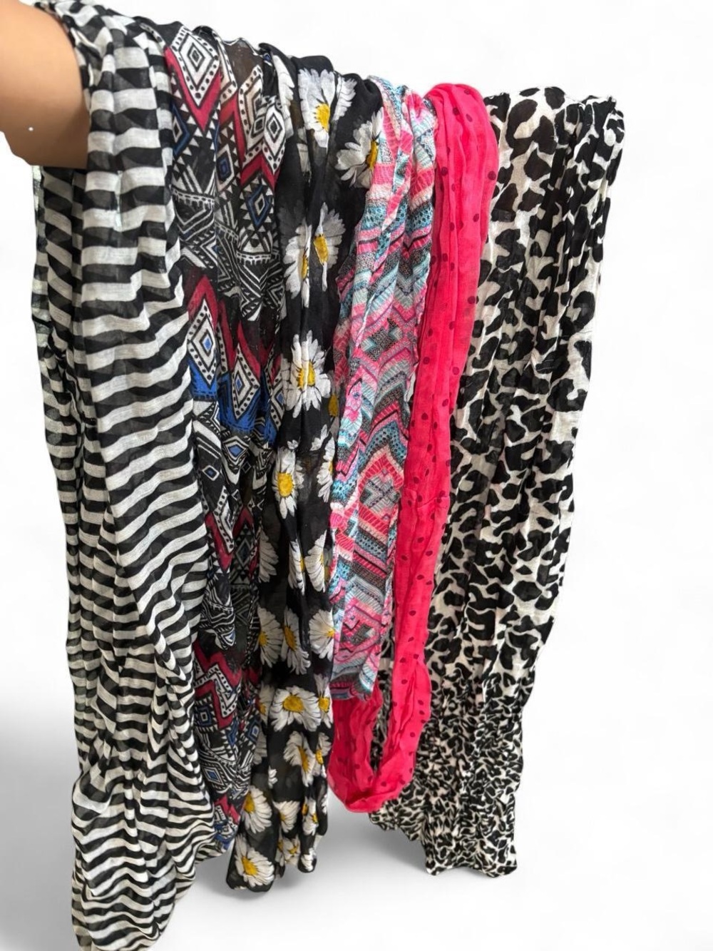 Assorted Patterned Infinity Scarves Wraps Black, White, Pink, Floral Bundle of 6